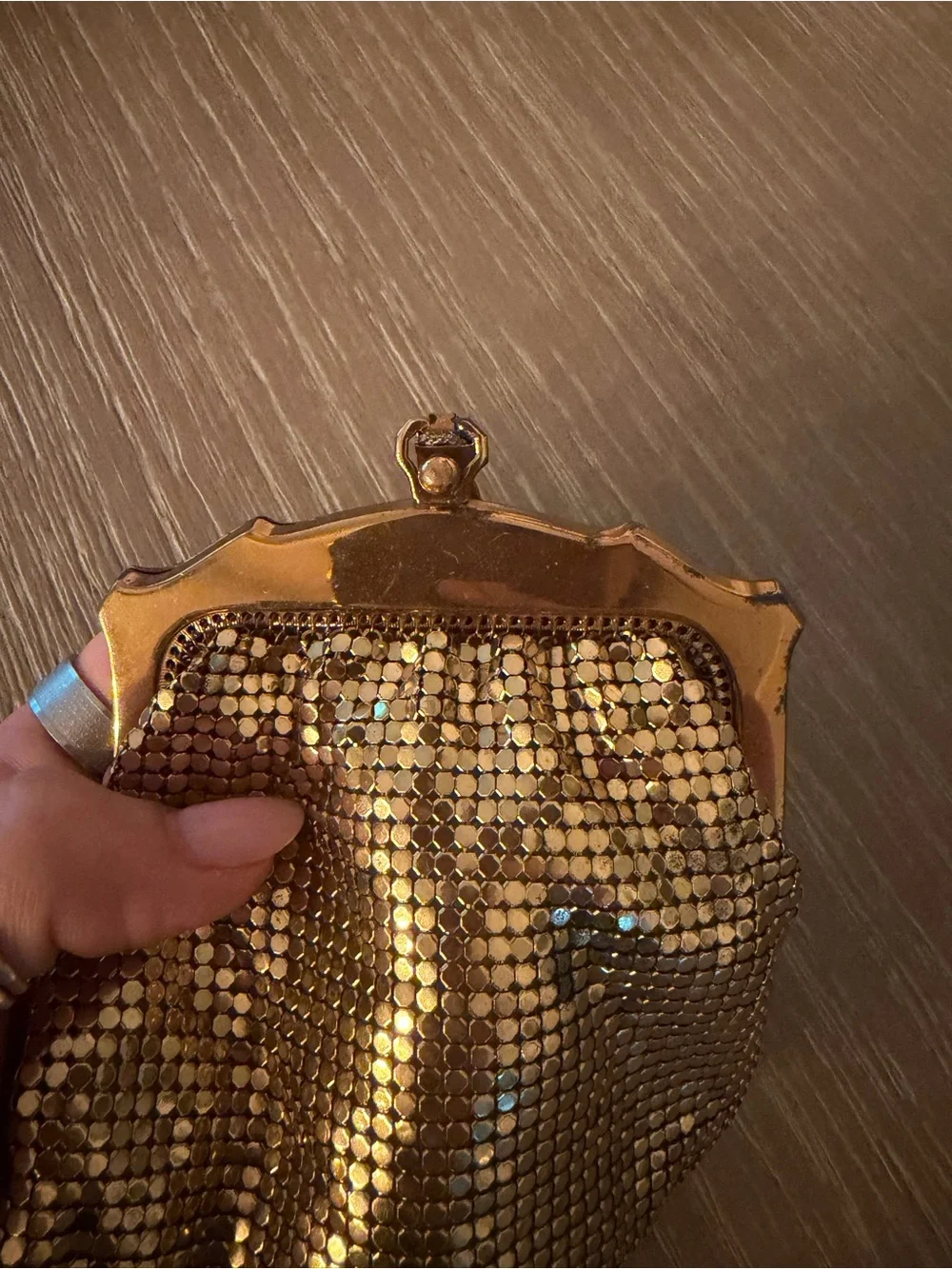 Whiting & Davis Gold Mesh Wristlet Clutch